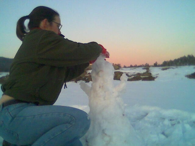 Erin's snowman, being finished