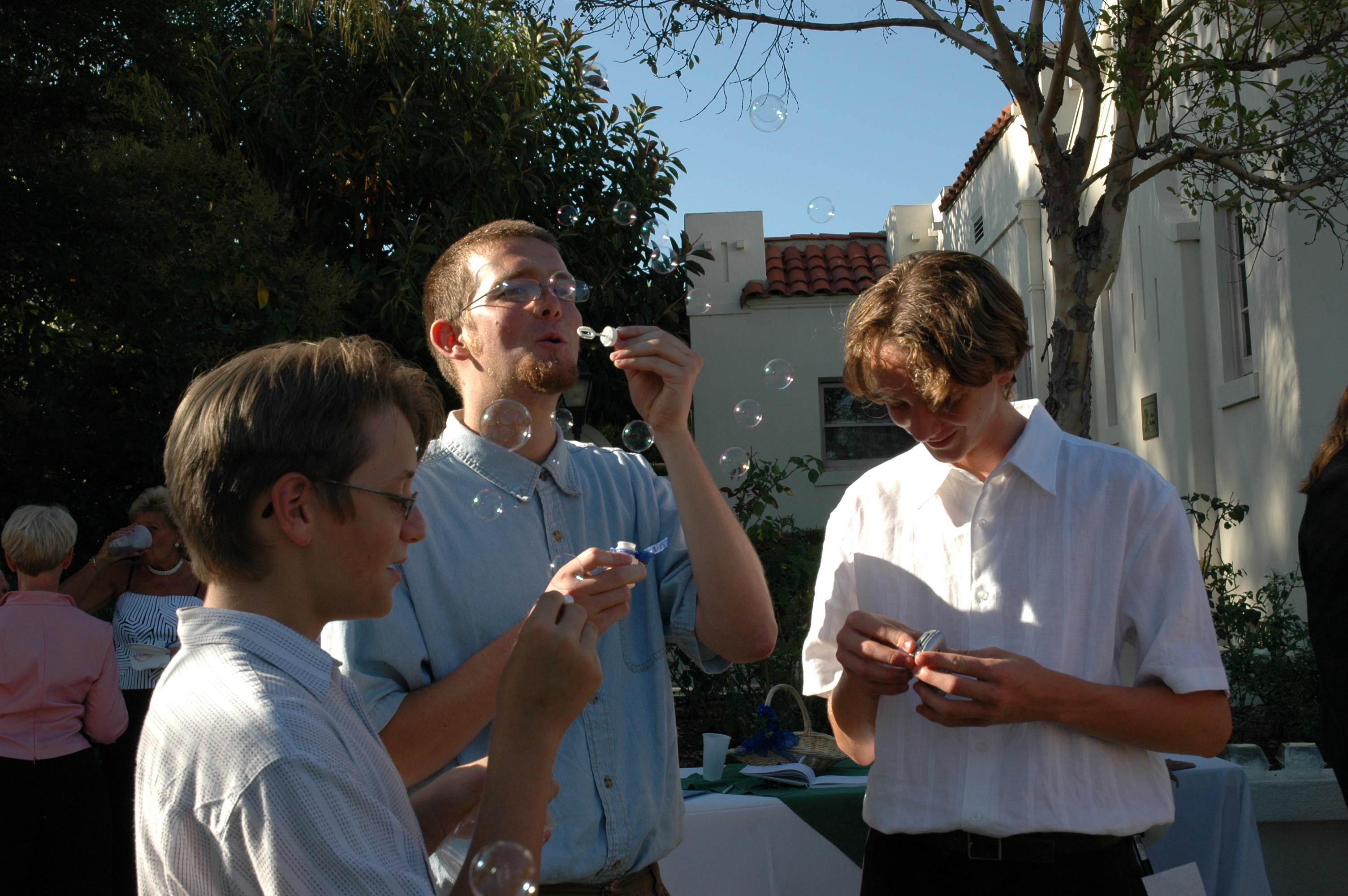 Rebecca's boys blow bubbles
