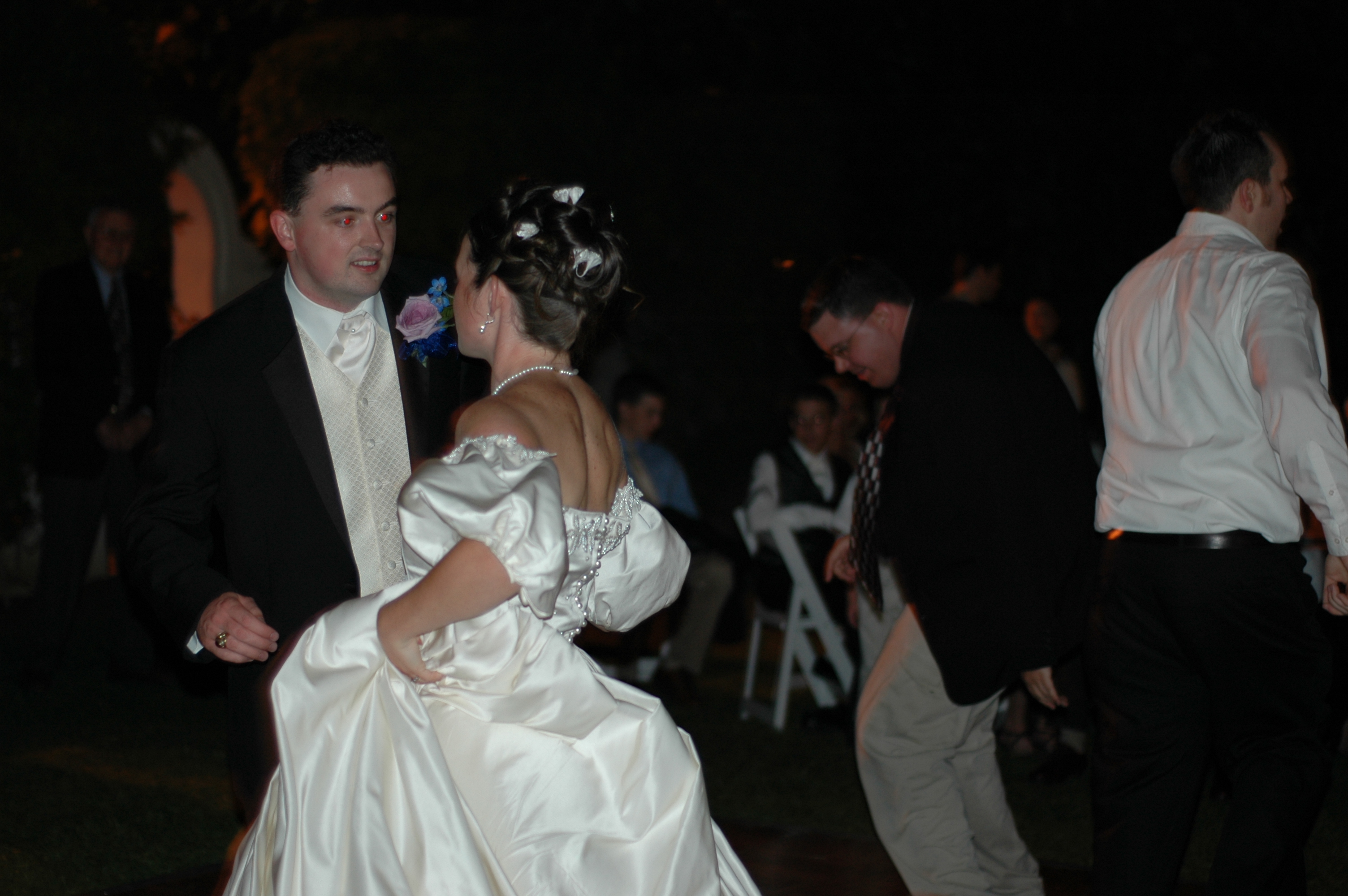 Erin with her skirts hitched up, dancing