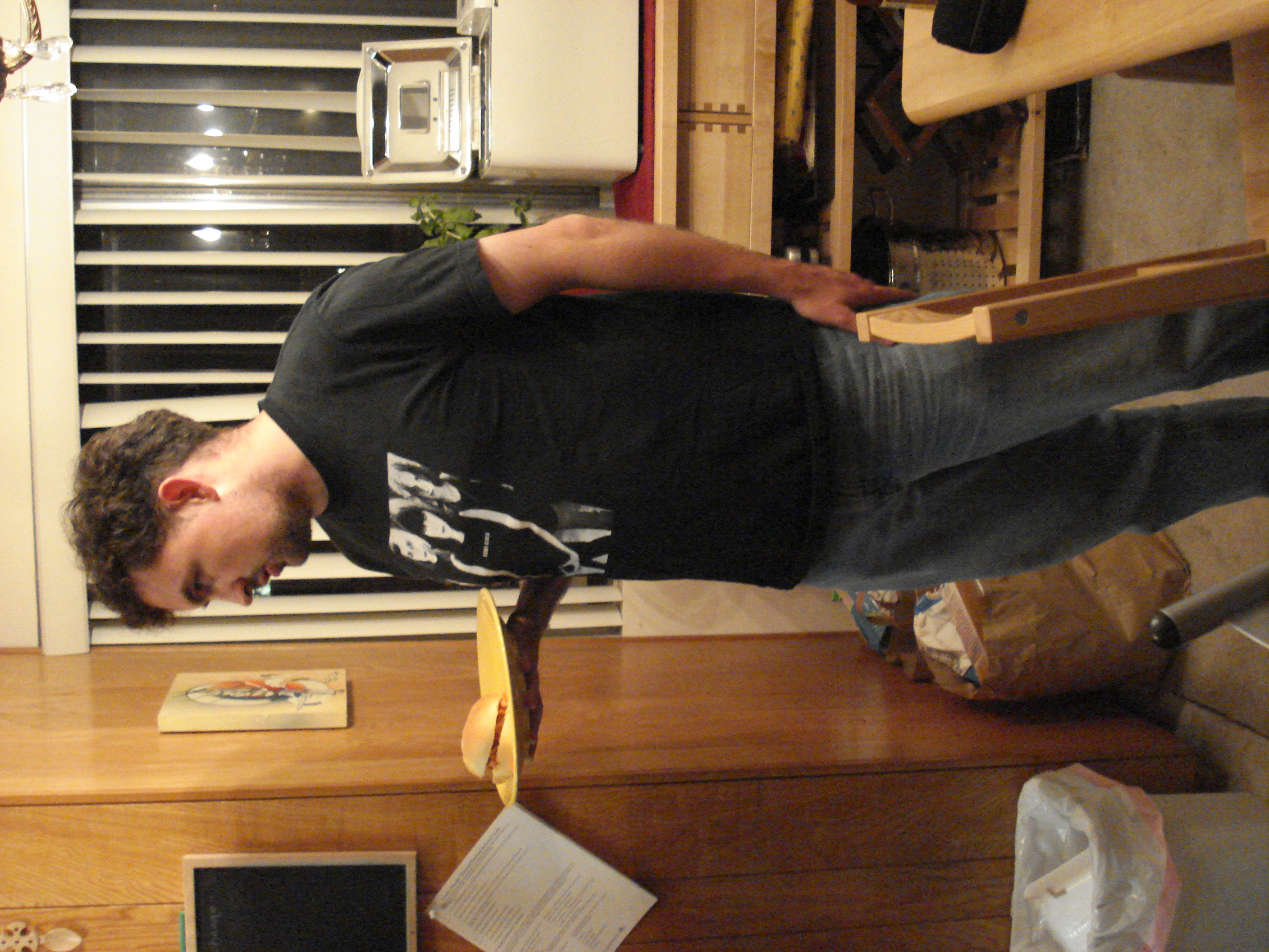 Yours truly, talking to somebody in the kitchen
