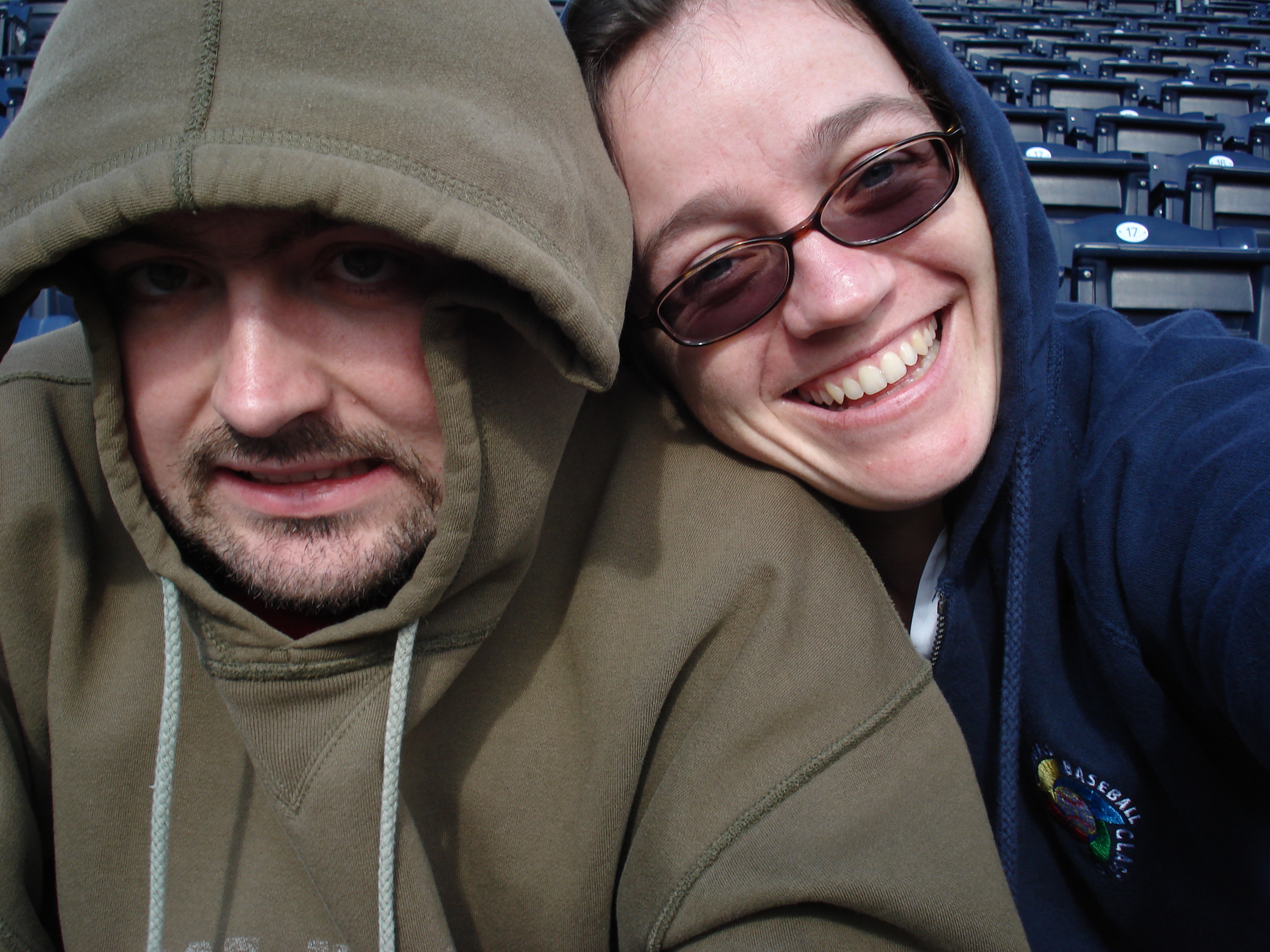 Hiding from the sun in our hoods