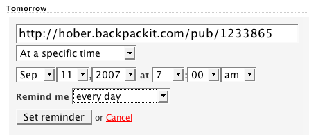 My daily Backpack reminder to run my <a href="http://hober.backpackit.com/pub/1233865">personal unit tests</a>.
