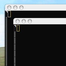 Emacs 22.1 (Carbon toolkit) is on the bottom, and Cocoa Emacs is on the top.