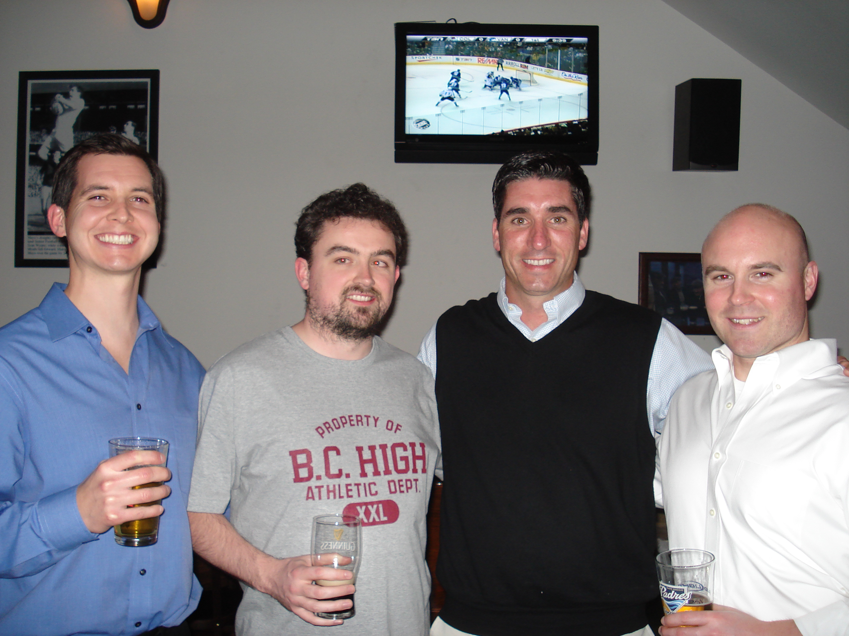 The San Diego contingent, at Stout Public House on 6th.

From left to right: Eddie Cahan '93, Ted O'Connor '97, Brendan Sullivan '84, and Matt Francis '95.