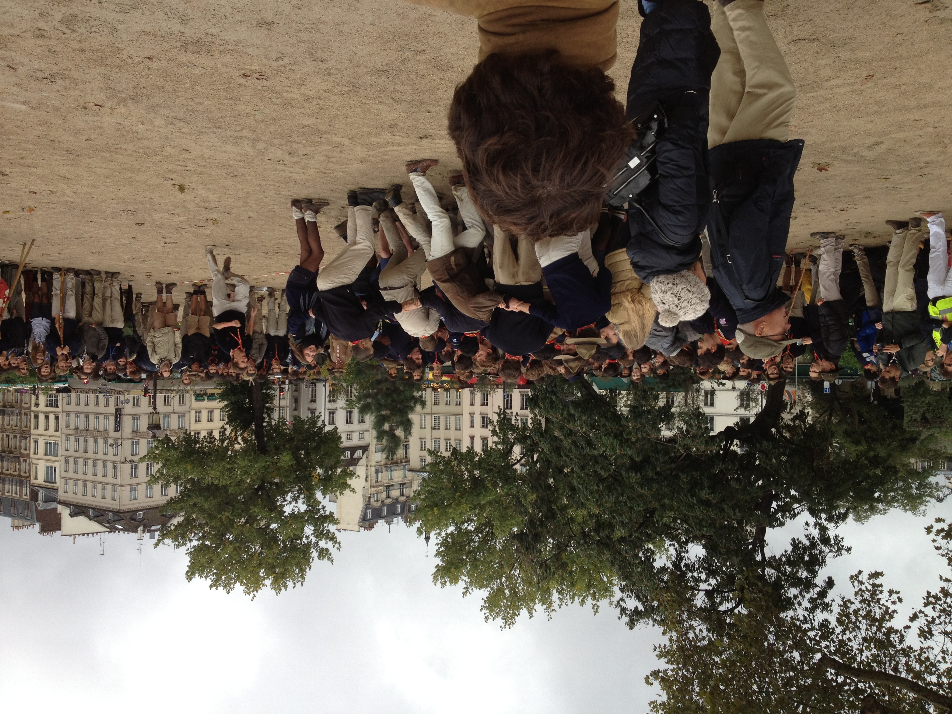 Some kind of crazy French boy scout game outside of Notre-Dame