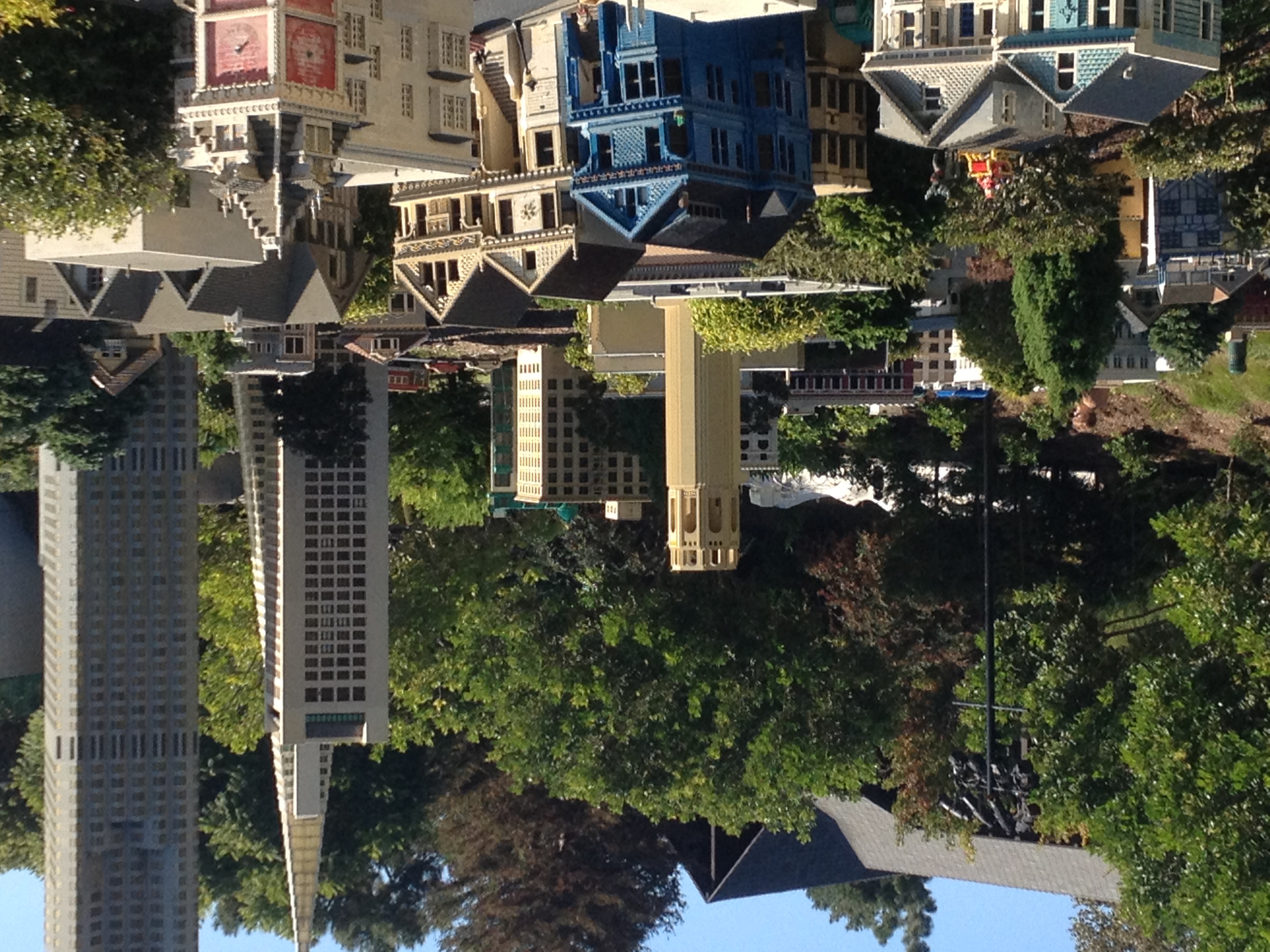 Coit Tower, the Transamerica Building, and various SF Victorians in Lego