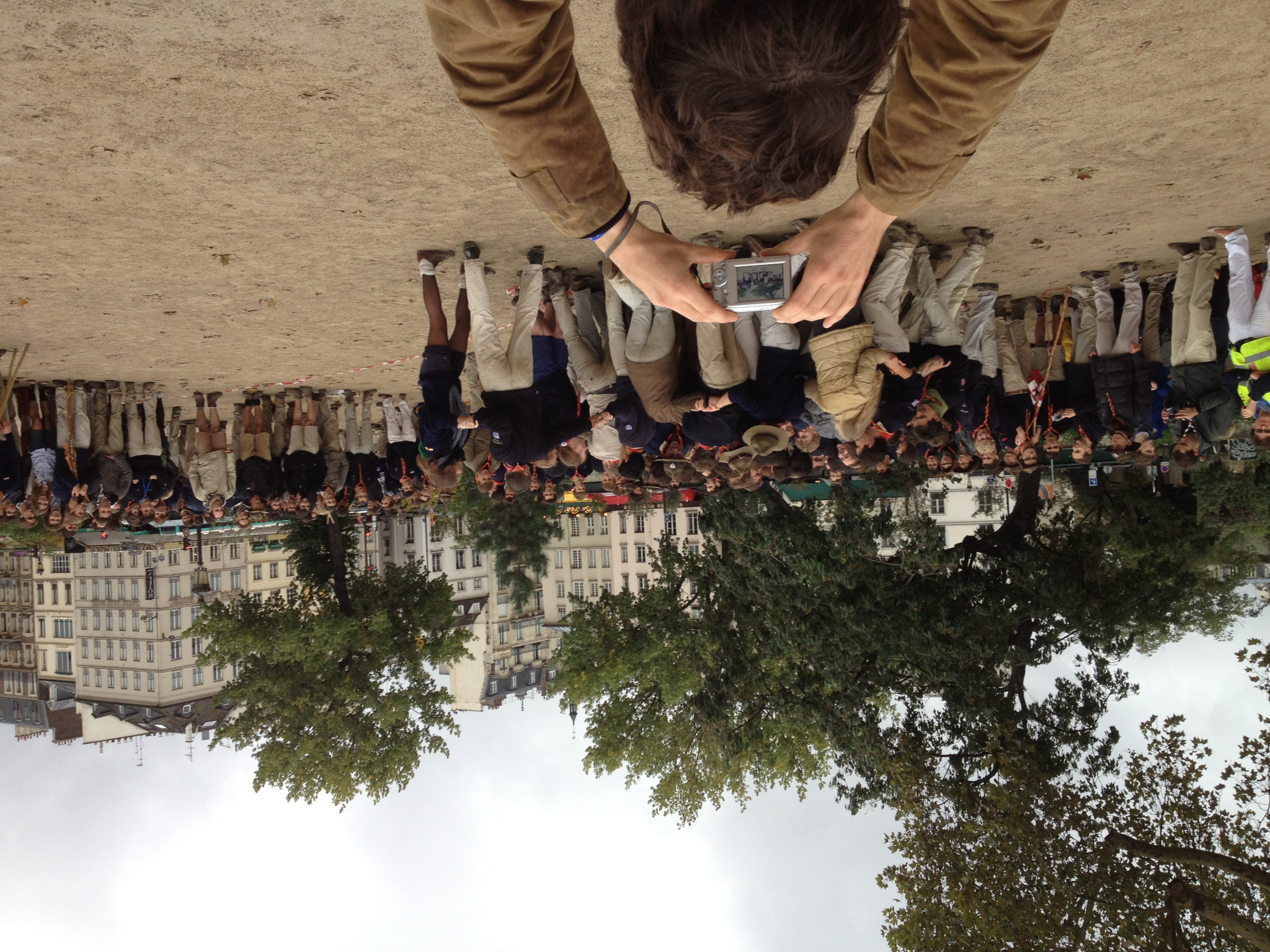 Some kind of crazy French boy scout game outside of Notre-Dame