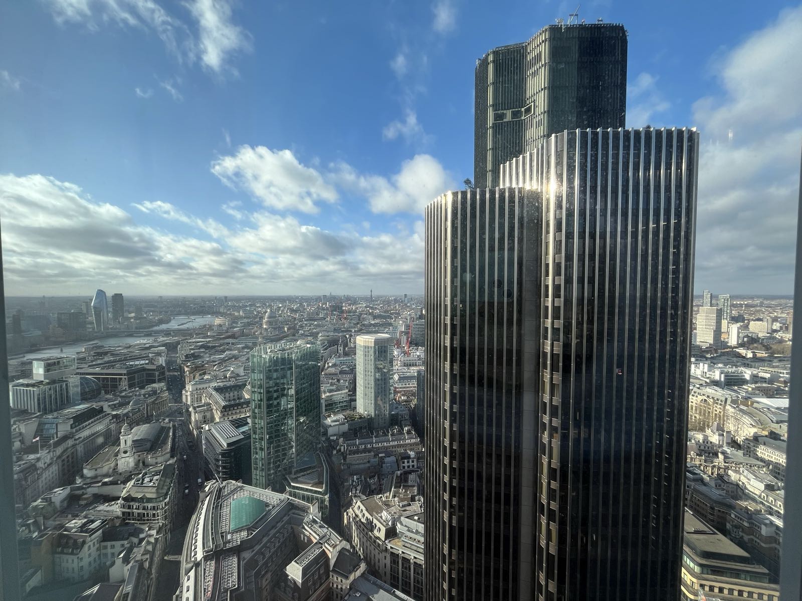 Looking west from inside 22 Bishopsgate.
The Thames is on the left.
St. Paul’s is visible in the distance.