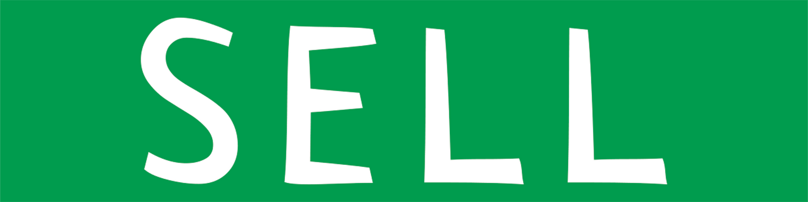 The word “SELL” in white letters on a green field.