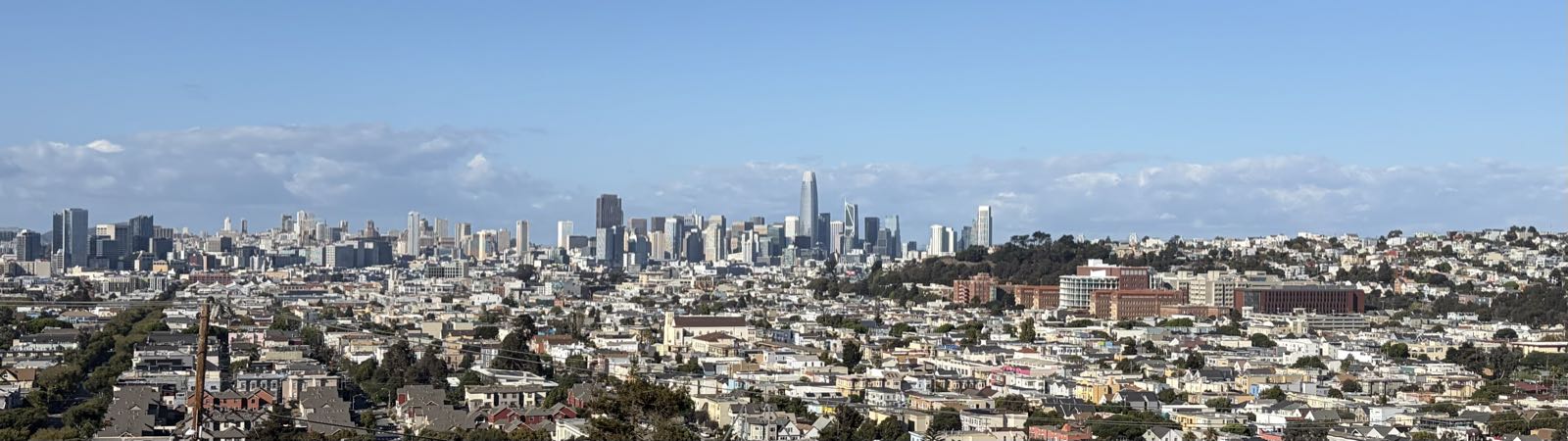 San Francisco’s skyline, as seen from Bernal Heights, on a sunny day.