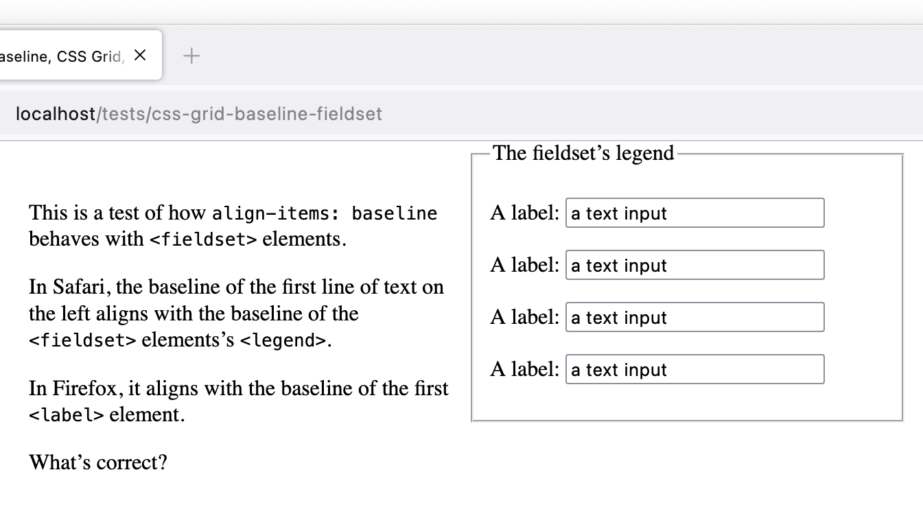 A screenshot of Firefox’s rendering of the test.